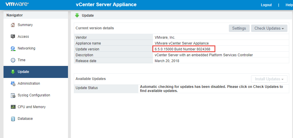 Server url. VCENTER 6.5 Appliance. VCENTER 6.5 Appliance has update Manager.